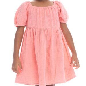 Cotton Swiss Puff Sleeves Coral Dot Dress Toddler Girls Size 2T NEW